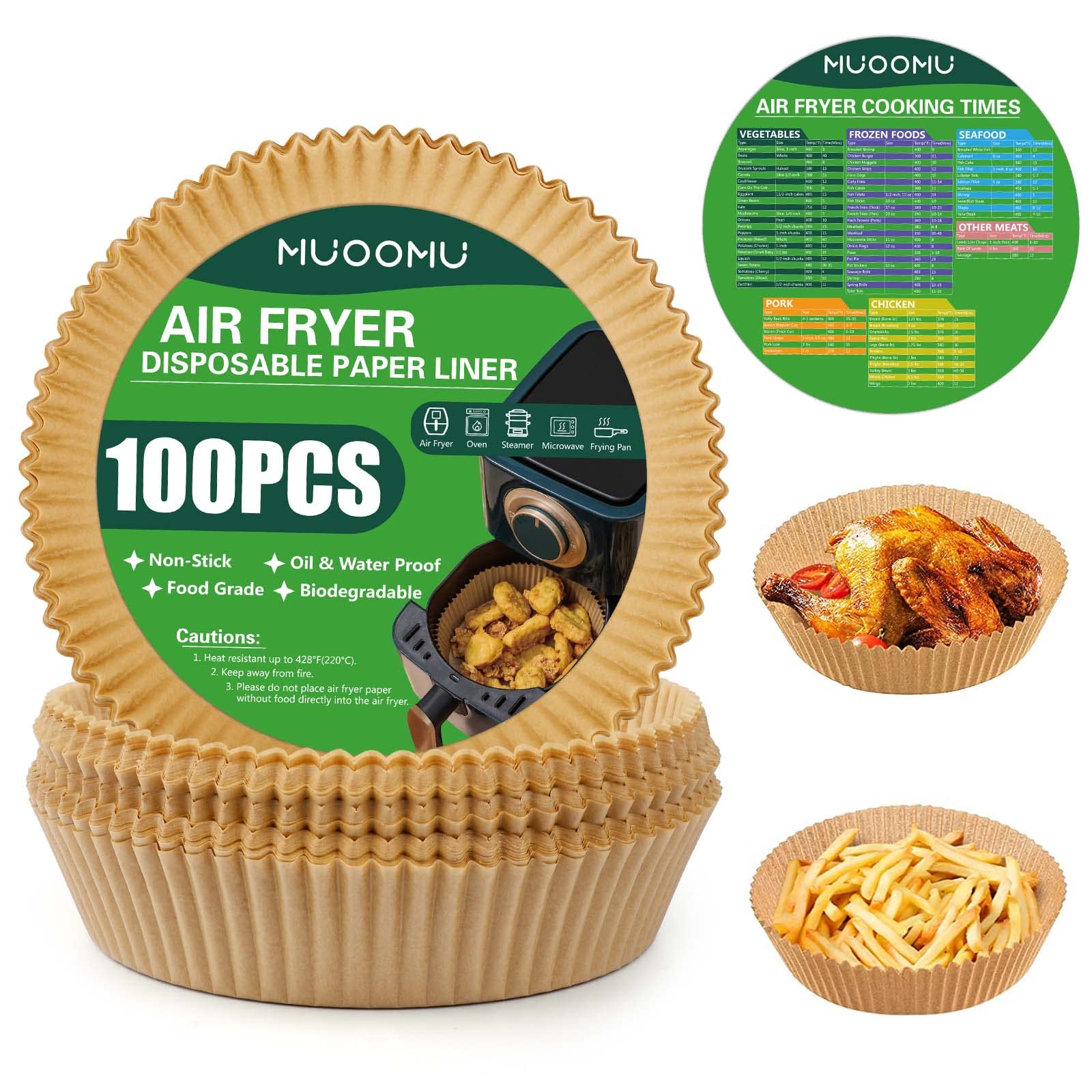 100PCS Non-Stick Air Fryer Disposable Paper Liners - 6.3 Inch Round Parchment Sheets for Oil Proof & Waterproof Cooking | Perfect for Baking, Roasting & Air Frying | Microwave & Frying Pan Safe | Essential Air Fryer Accessories for Healthy, Easy Cleanup