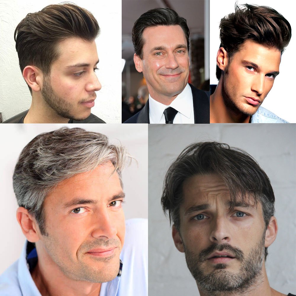 Q6 Base Custom Men's Toupee Hairpiece - 100% Human Indian Hair Replacement System - Darkest Brown with 40% Gray (#240) - Natural Looking Hair Prosthesis for Thinning Hair & Baldness - Perfect for Daily Wear, Work & Special Occasions