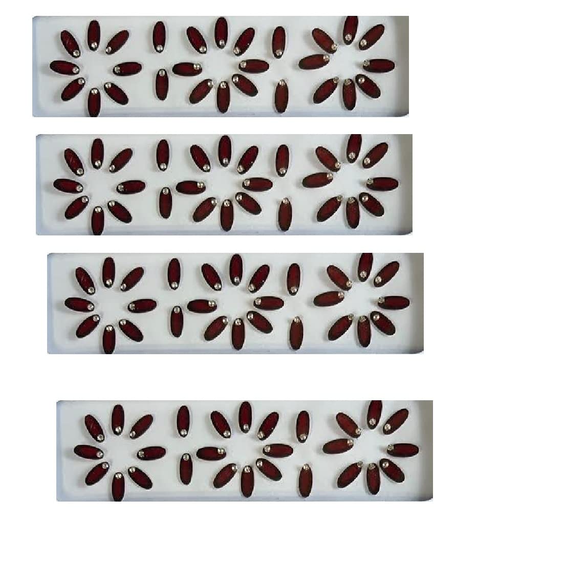 Elegant Maroon Velvet Bindi with One Stone - Traditional Indian Forehead Sticker for Women & Girls - Pack of 4 (Size 3) - Skin-Friendly Adhesive - Perfect for Weddings, Festivals & Daily Wear
