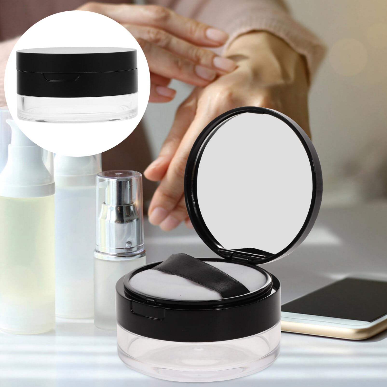 FOMIYES 2-Piece Loose Powder Containers with Puffs - Portable Makeup Powder Case for Home & Travel | Perfect for Touch-Ups On-The-Go & Compact Storage
