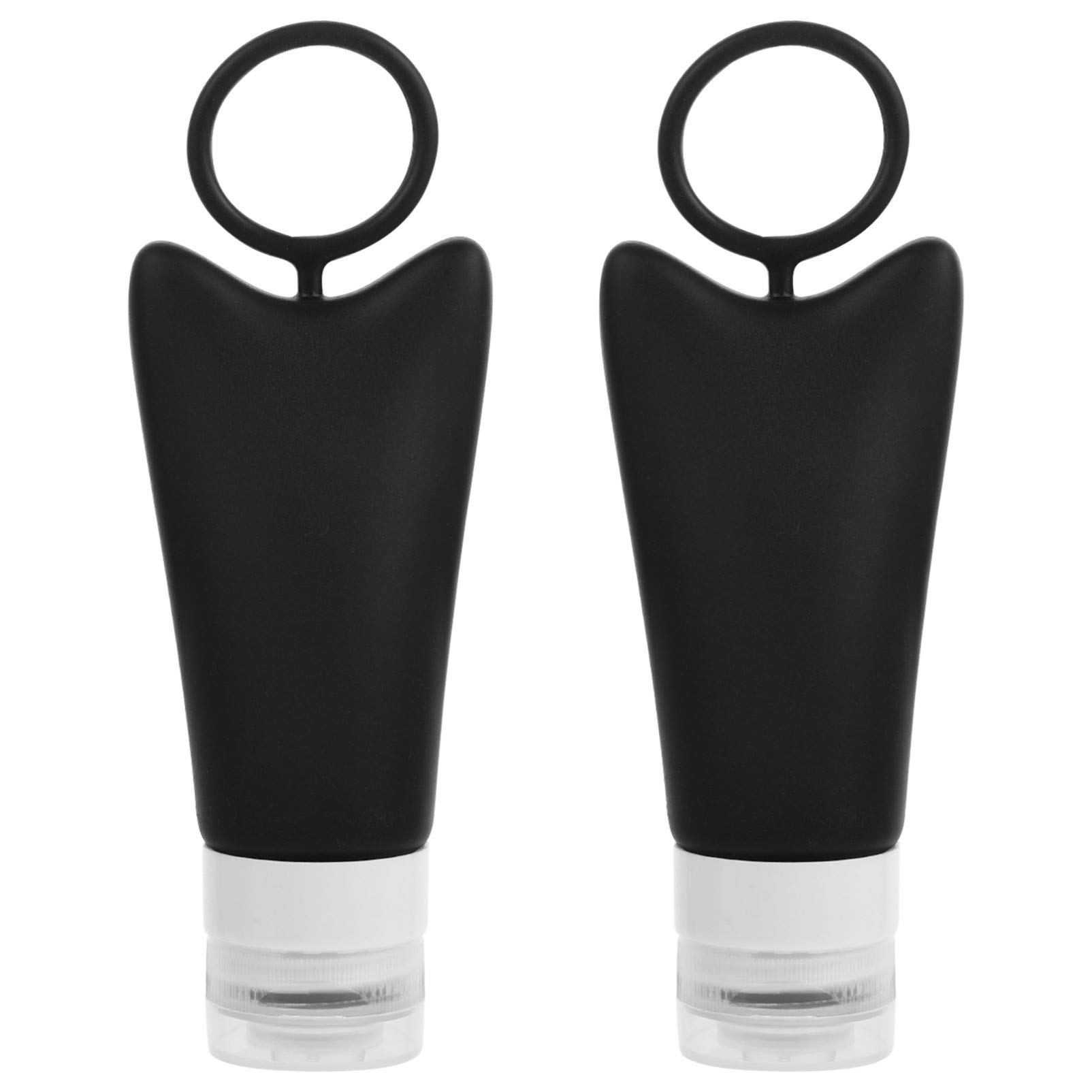 Milisten 2-Pack Refillable Silicone Condiment Bottles with Lids - Travel-Sized Empty Squeeze Tubes for Shampoo, Lotion & Makeup Samples | Perfect for Toiletries, Camping & Air Travel (Black Plastic)