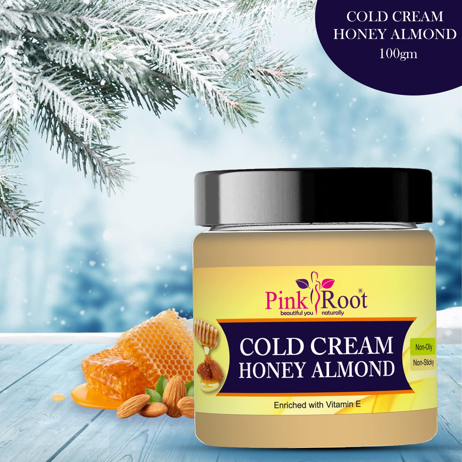 Pink Root Honey Almond Cold Cream 100ml - Natural Moisturizing Face Cream for Dry Skin | Perfect for Night Care & Winter Skincare Routine