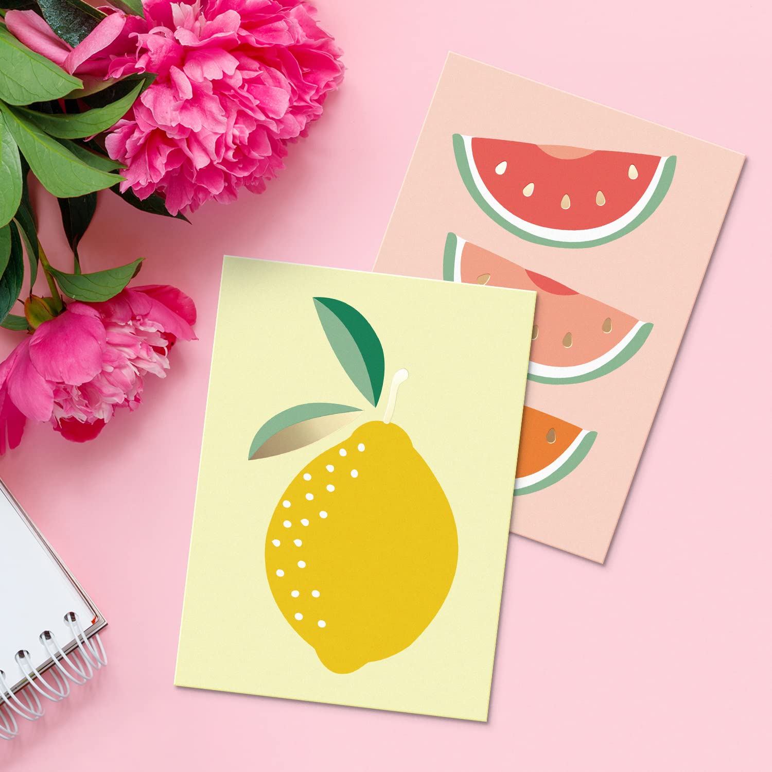 Premium Blank Greeting Cards with Envelopes - 24-Pack Assorted Fruit Design Notecards, Gold Foil Accent Stationery Set for Birthday, Thank You, Wedding & All Occasions | Perfect for Handwritten Notes, DIY Invitations & Personalized Gifts