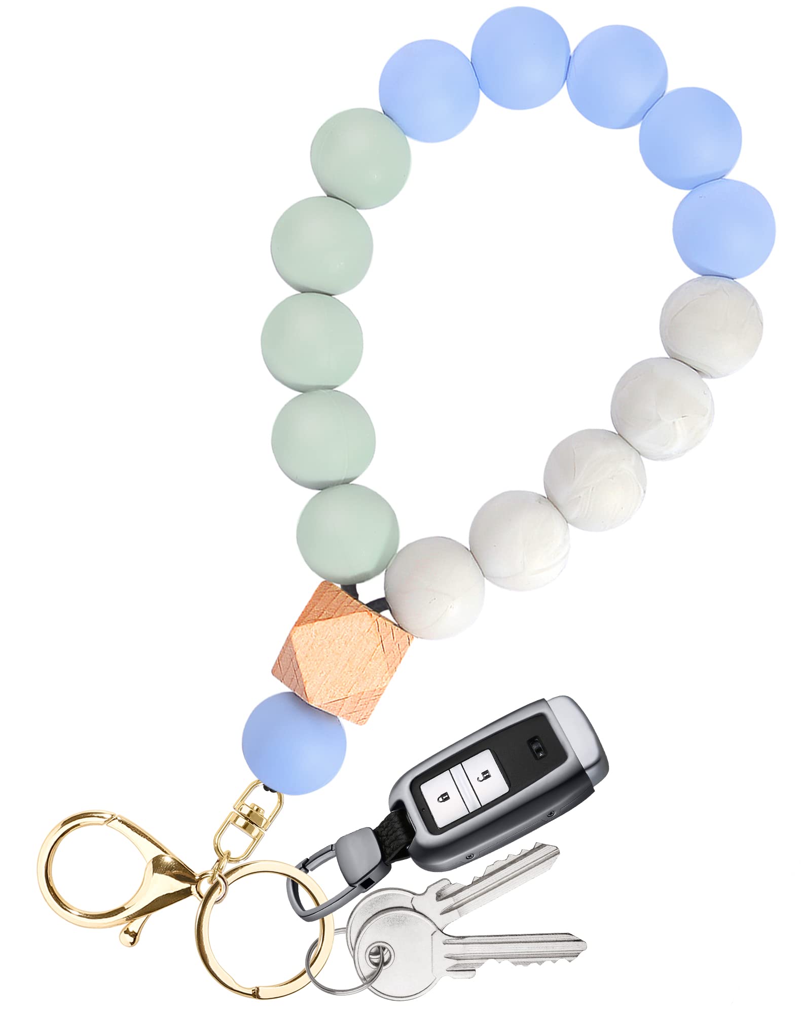 YUOROS Cute Beaded Silicone Keychain Bracelet for Women - Stylish Wristlet Key Ring with Charm, Perfect Gift for Friends & Daily Use (Office, Gym, Travel)