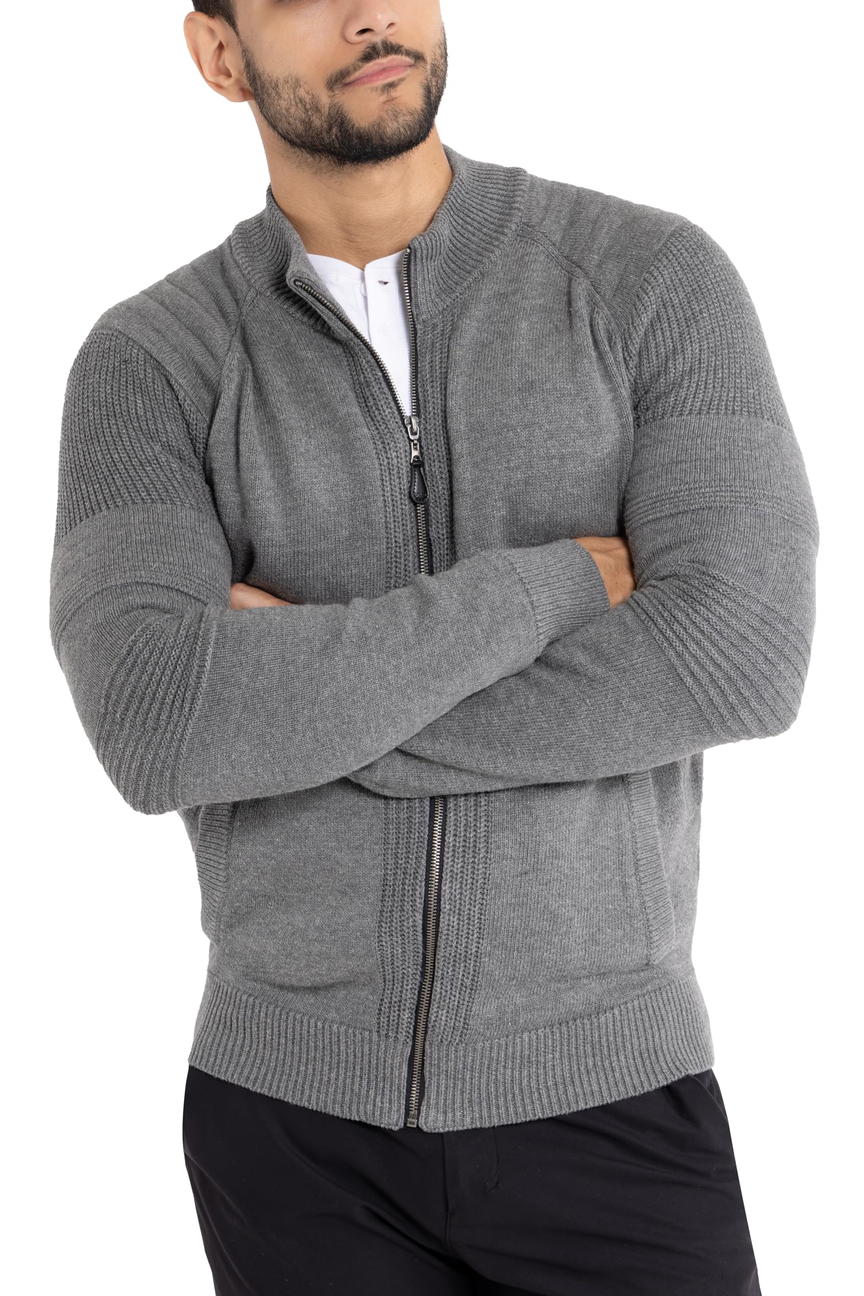 X RAY Men's Slim Fit Zip Up Cardigan Sweater - Lightweight Knit Jacket for Spring & Fall (Big & Tall Sizes) | Casual Office Wear & Layering Outfits