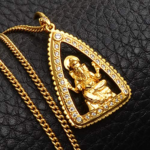 Handmade Hindu Ganesha Pendant Necklace for Women - Gold Plated Elephant Necklace with Cubic Zirconia - 45cm Adjustable Chain - Spiritual Jewelry for Meditation, Yoga & Festival Wear