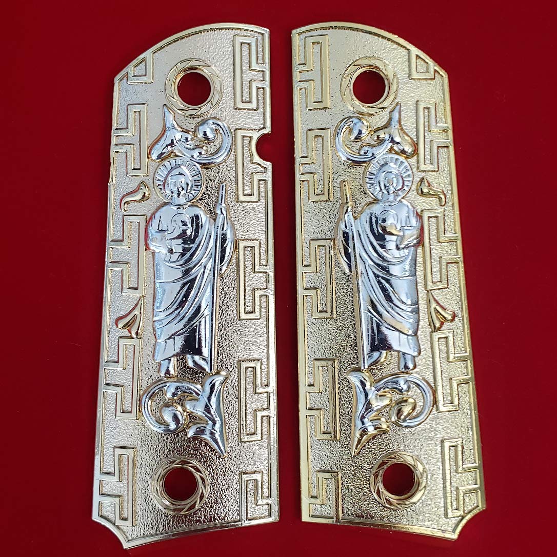 Premium Metal 1911 Grips - Gold Nickel Plated Full Size Pistol Grips with Ambi Safety - Compatible with Most Commander, Standard & Government 1911 Models - Perfect for Competitive Shooting, Concealed Carry & Gun Collection Display