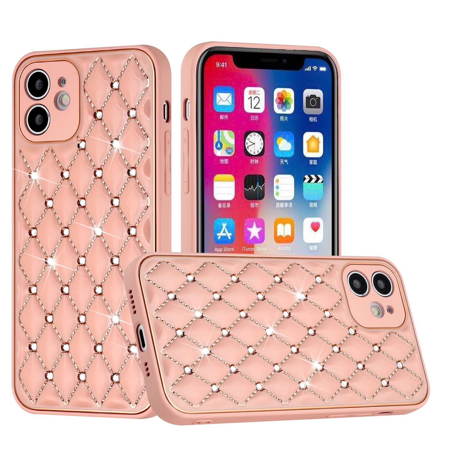 Premium Diamond Bling Hybrid Case for iPhone 12 - Rose Gold Electroplated Luxury Cover | Perfect for Parties, Weddings & Special Occasions