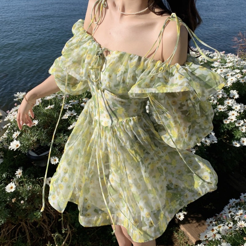 Off Shoulder Summer Dress with Ruffles & Spaghetti Straps - Open Back Flowy Beach Dress for Women | Perfect for Vacations, Parties & Date Nights