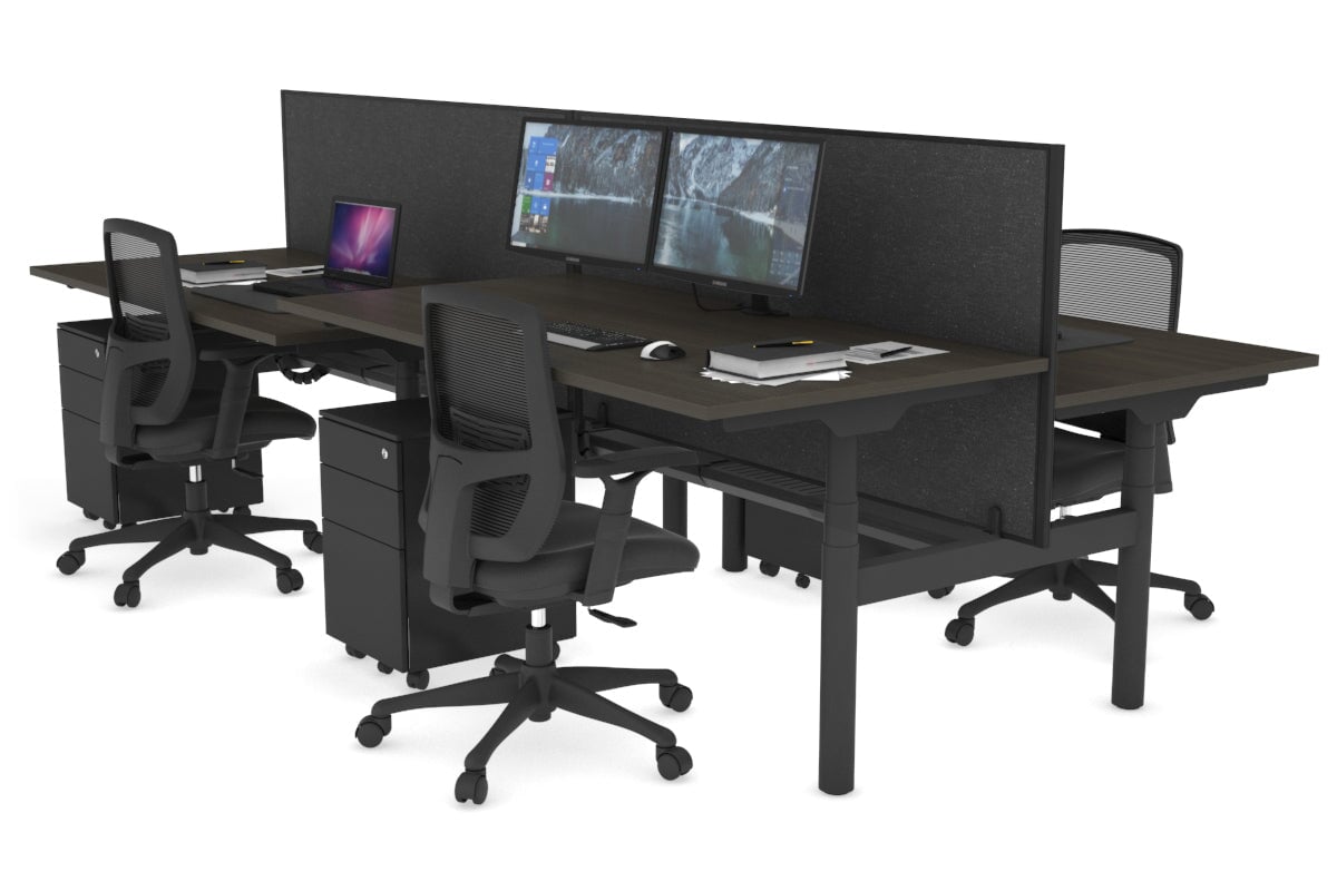 Flexi Premium 4-Person Height Adjustable H Bench Workstation - Black Frame (1600L x 800W) with Cable Management | Ideal for Office, Coworking Spaces & Home Workstations