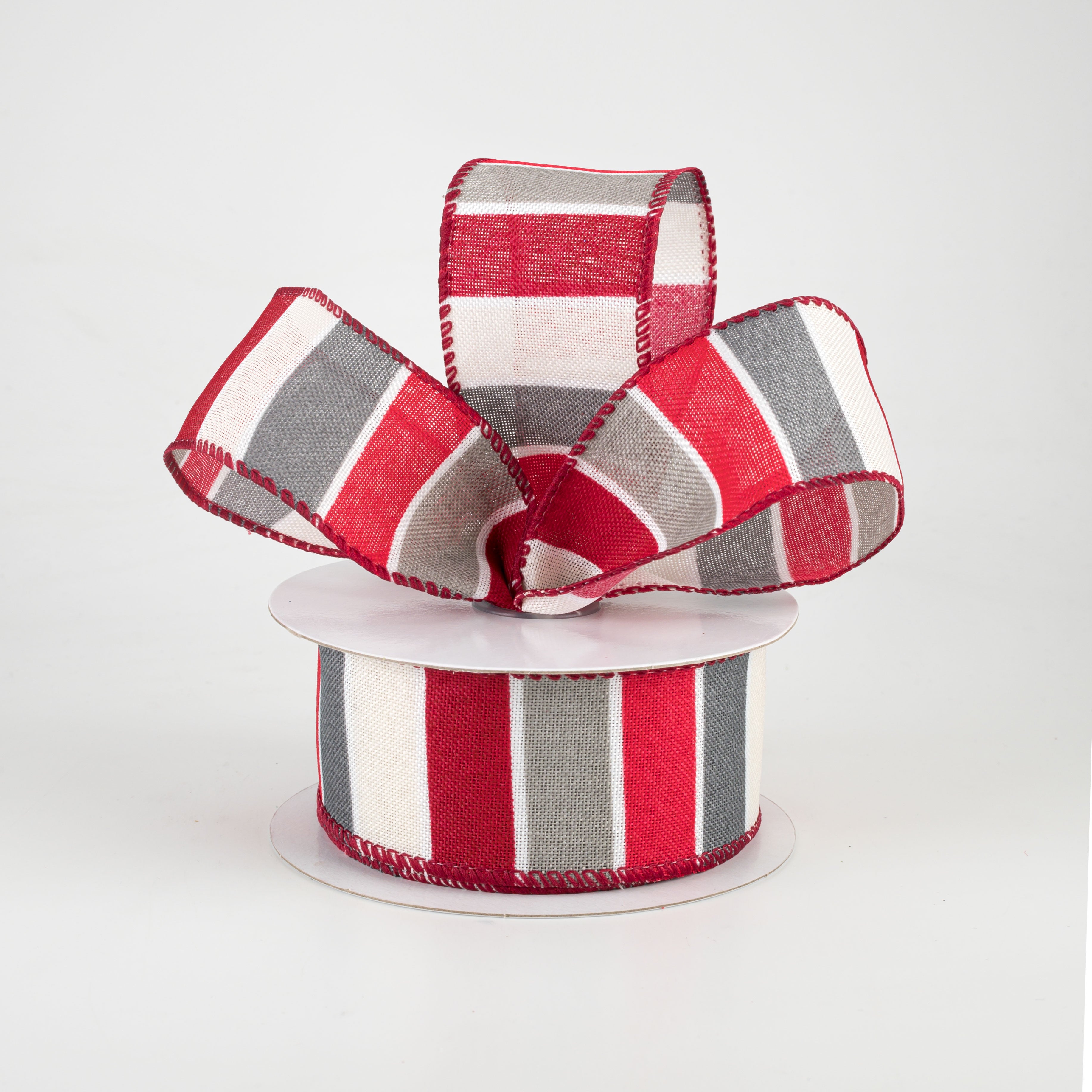 1.5 Inch Florida Stripe Ribbon - Red, White & Grey - 10 Yards Bulk Roll for Gift Wrapping, DIY Crafts, Party Decorations & Hair Bows