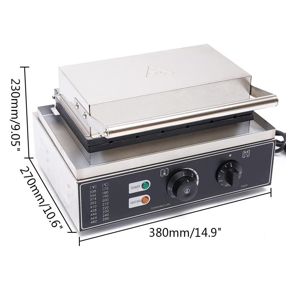 6 Stick 110V 1.55KW Commercial Waffle Maker - Stainless Steel Electric Waffle Machine with Nonstick Coating | Perfect for Breakfast, Brunch, Cafes & Restaurants