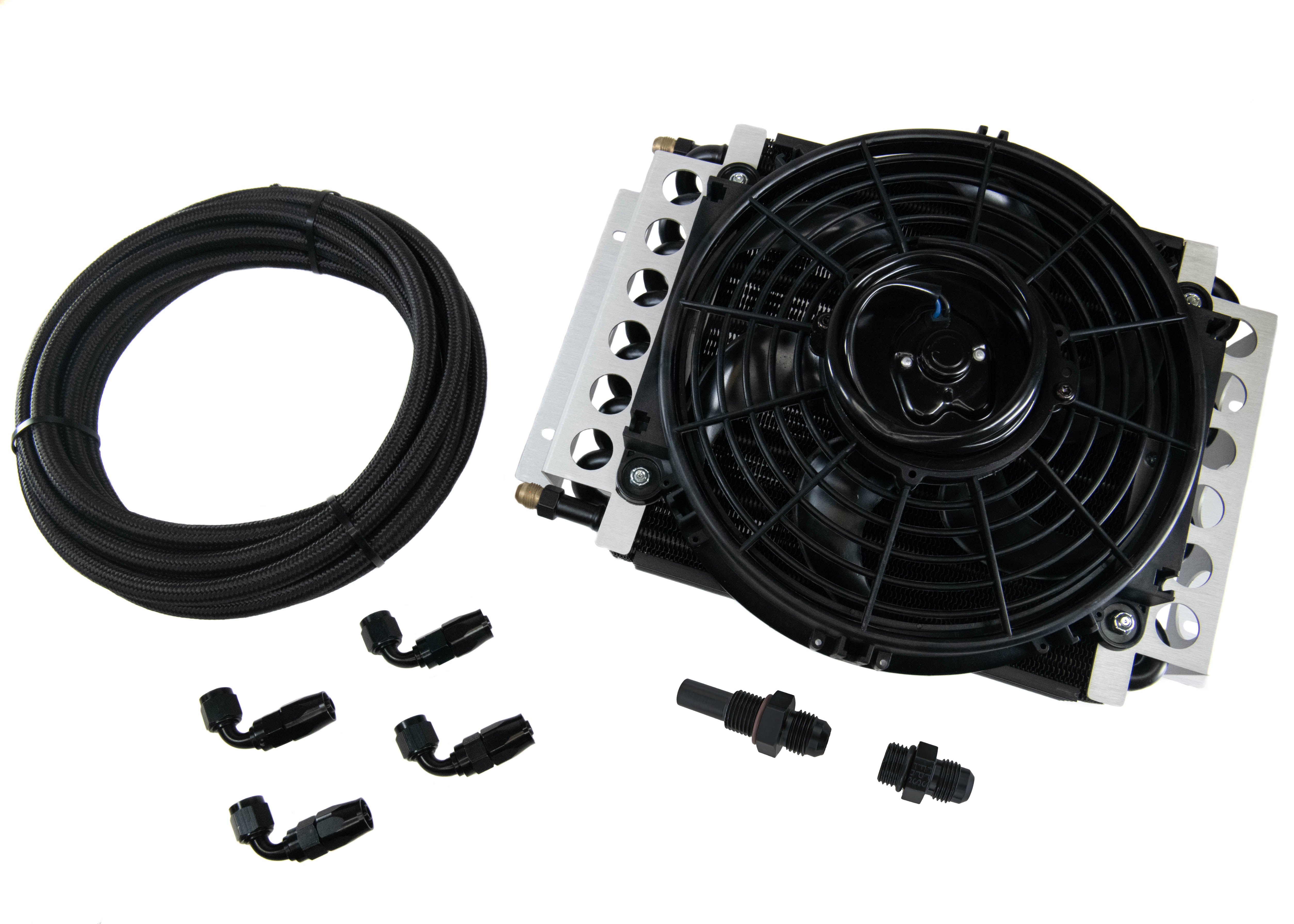 Derale 4L80E Transmission Cooler Kit with Fan & Fragola 20ft Line - High-Performance Cooling Solution for Trucks, RVs & Performance Vehicles - Perfect for Towing, Off-Roading & Heavy-Duty Applications