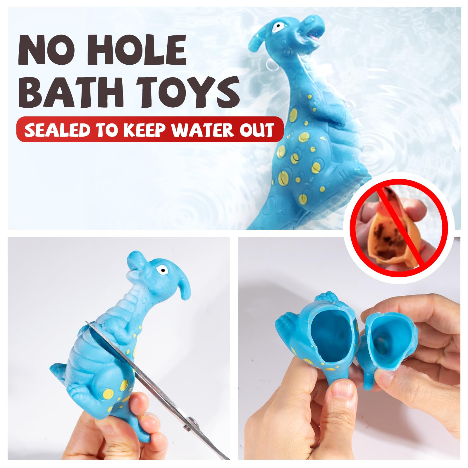 Dinosaur Bath Toys for Kids - No Hole Baby Bath Toys, Fun Shower & Pool Water Play for Toddlers - Perfect for Bathtime, Sensory Play & Outdoor Water Activities