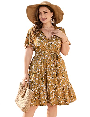 Yellow White Flower Short Sleeves