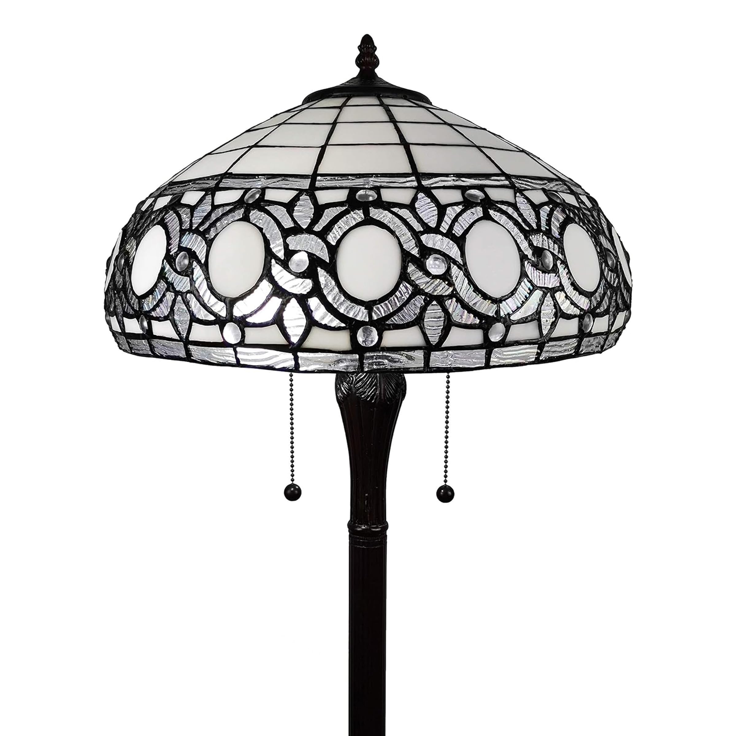 Amora Tiffany Style Floor Lamp - 62” White Floral Stained Glass Floor Light for Living Room, Bedroom & Office Decor