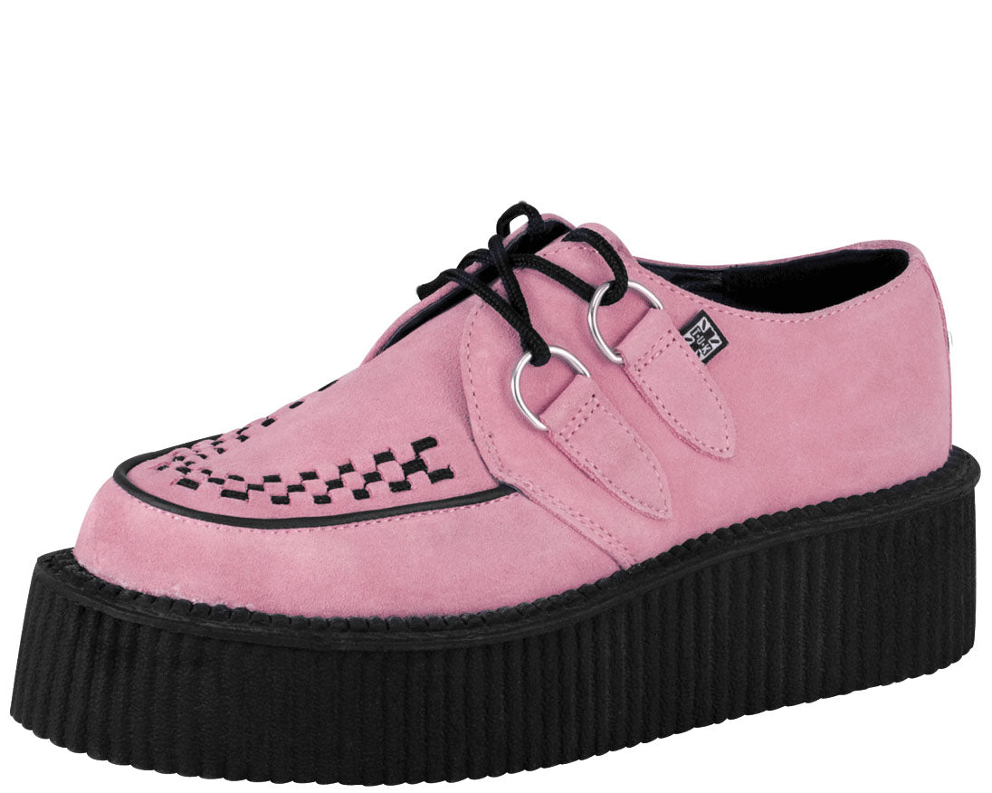 T.U.K Pink Suede Round Toe Viva Mondo Creeper Platform Shoes for Women - Punk Rock Fashion, Vintage Style, Perfect for Concerts & Night Out
