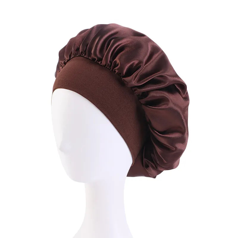 Silk Satin Sleep Cap for Women - Soft & Comfortable Night Hair Protection - Perfect for Curly Hair, Natural Hair & Bedtime Hair Care (Black) | Great for Travel, Spa & Beauty Routine