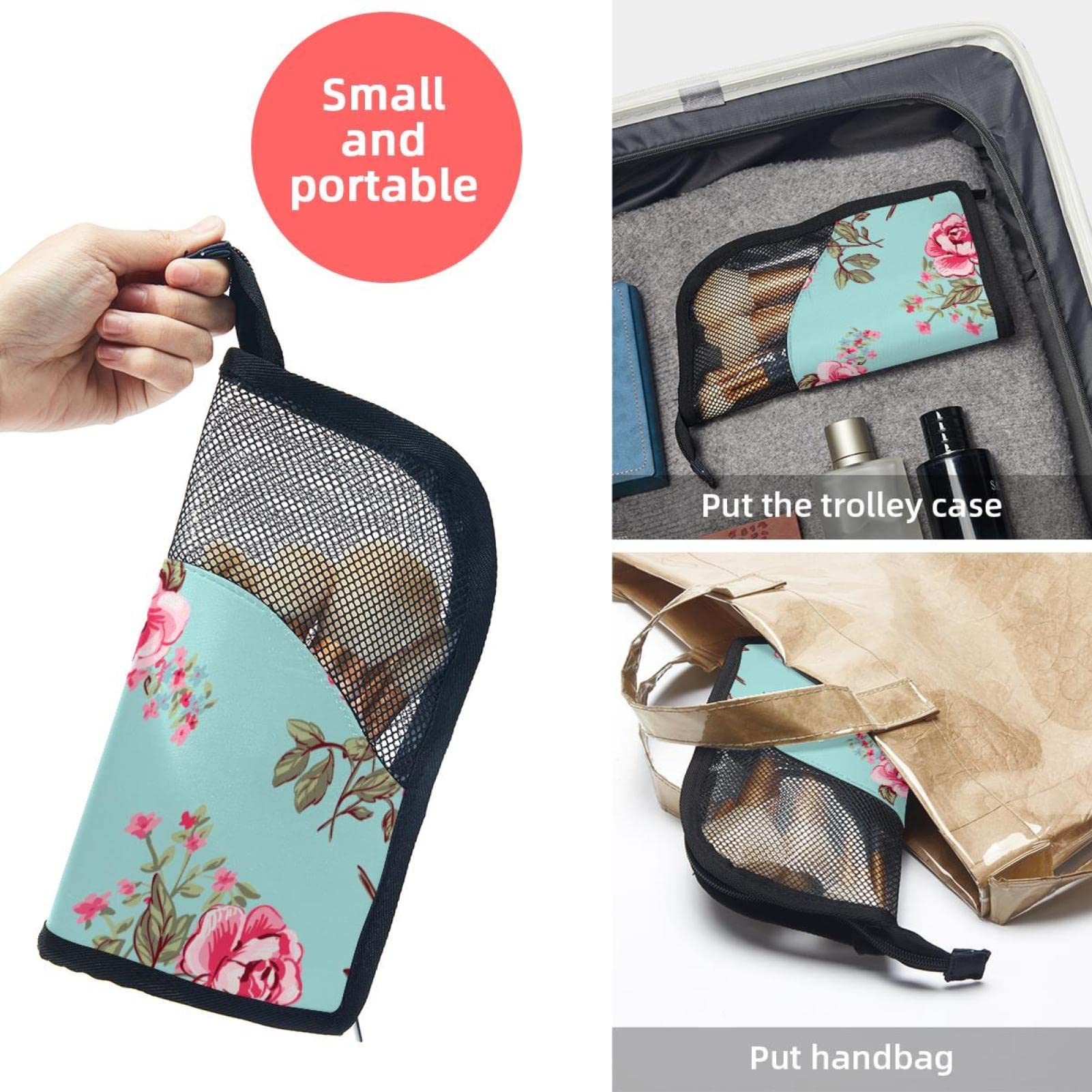 Floral Rose Makeup Brush Organizer Bag with 12 Brushes - Portable Minimalist Cosmetic Brush Holder Case for Travel & Home Vanity Organization