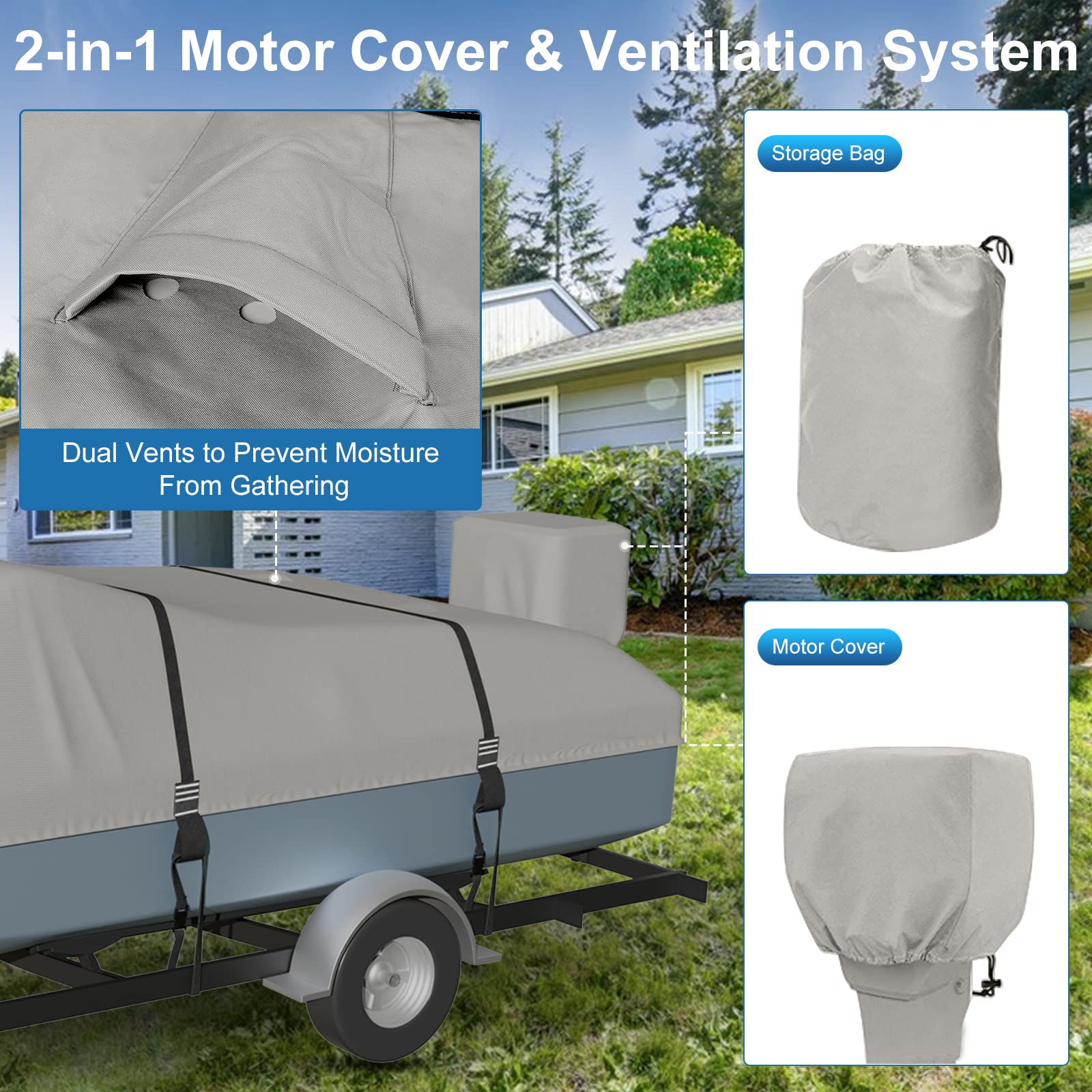**Nukugula Ture 900D Heavy Duty Waterproof Boat Cover 14-16ft – 100% Solution-Dyed, Trailerable Bass Boat Cover for V-Hull, Tri-Hull & Runabout Fishing Boats – Includes Motor Cover – Perfect for Outdoor Storage & Travel Protection**