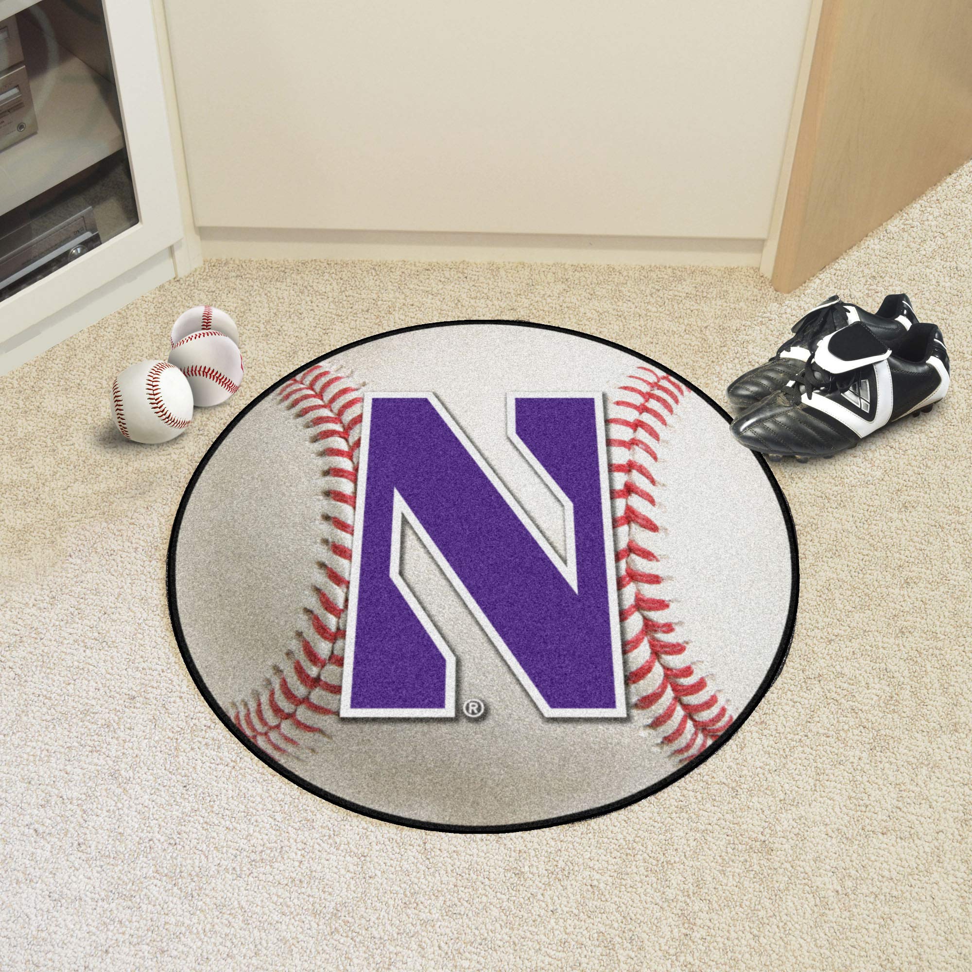 FANMATS 834 Northwestern Wildcats Baseball Shaped Accent Rug - 27 Inch Diameter NCAA Team Logo Floor Mat for Game Room, Dorm Decor & Sports Fan Gifts