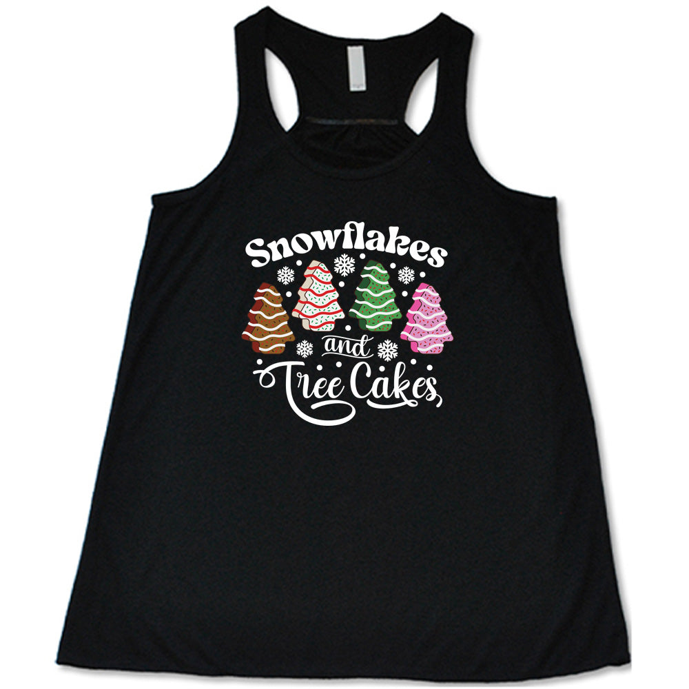 Snowflakes & Tree Cakes Graphic T-Shirt | Christmas Holiday Sweets Themed Cotton Tee for Women & Men | Perfect for Winter Parties, Gift Exchanges & Festive Celebrations