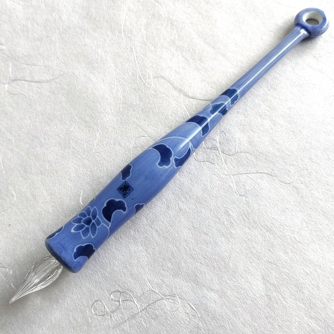 Imari Yaki Japanese Glass Dip Pen - Blue Flower Pattern Handmade Calligraphy Pen for Ink Writing & Art | Perfect for Lettering, Sketching, and Gift Giving
