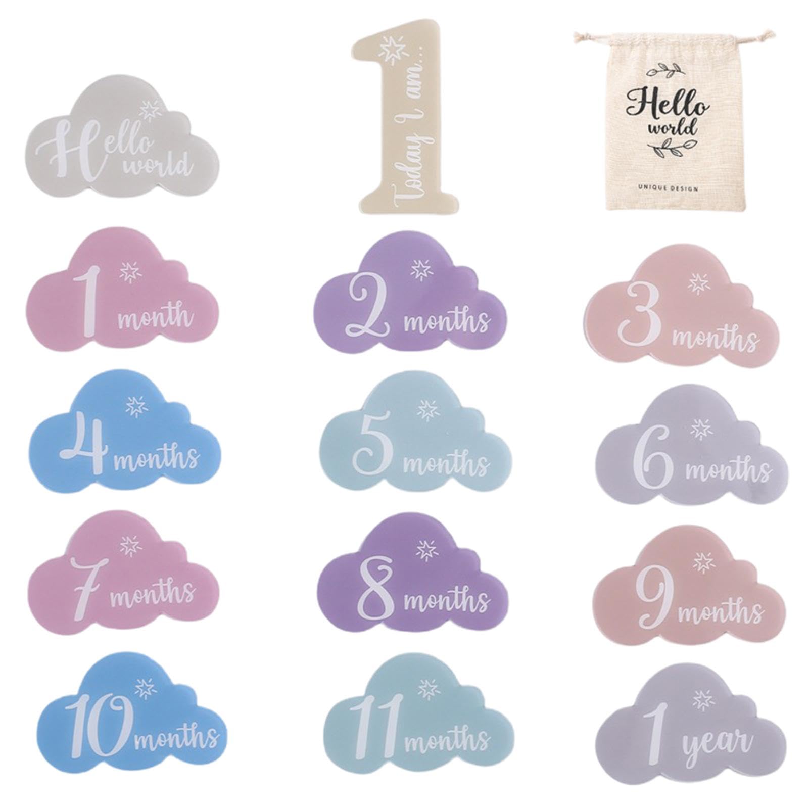 Acrylic Baby Month Marker Signs - Cloud Shaped Photo Props for Boys & Girls | Monthly Milestone Cards, Newborn to 12 Months | Perfect for Baby Showers, Birth Announcements & First Birthday Decorations