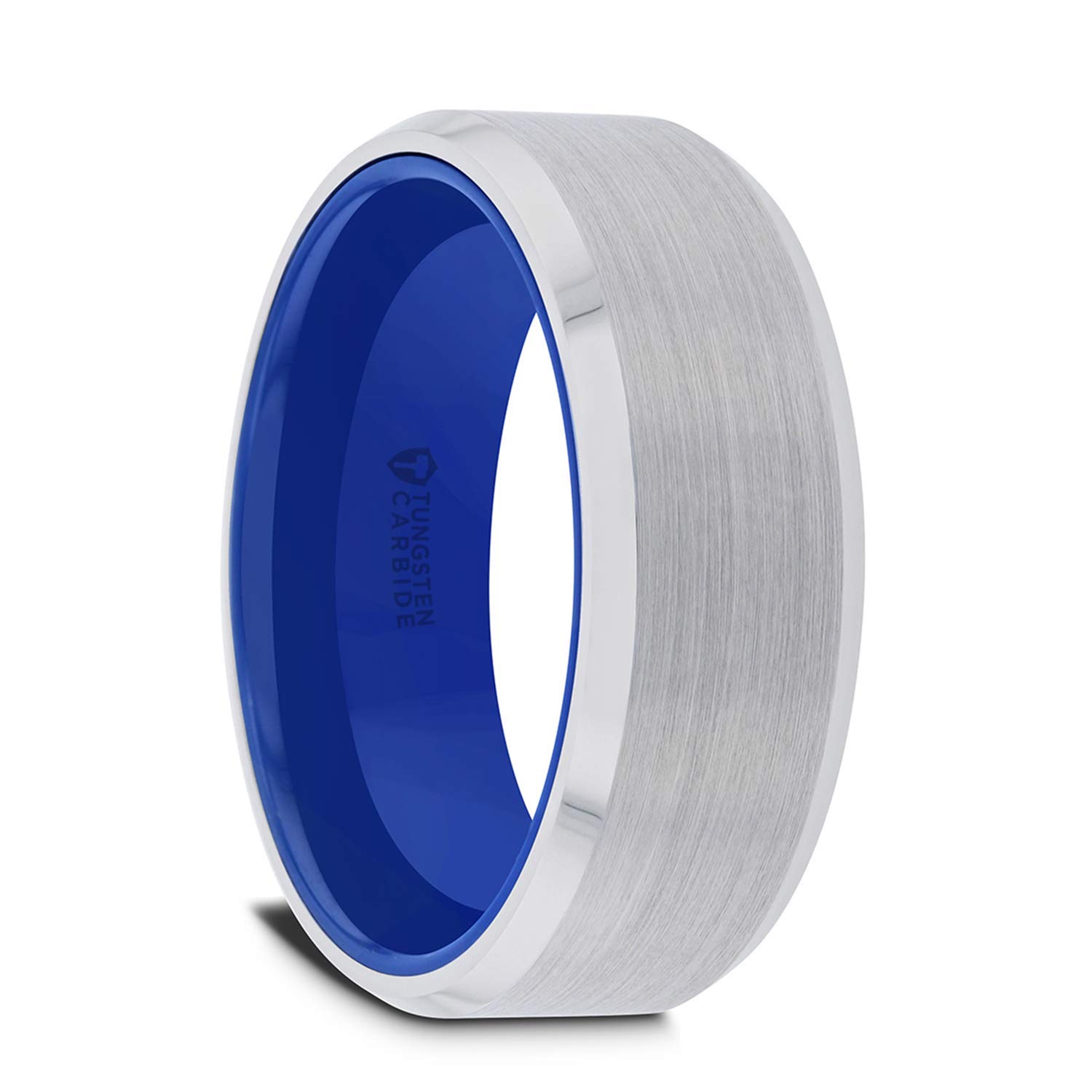 Sirius Tungsten Ring for Men - Comfort Fit Wedding Band with Brushed Finish & Vibrant Blue Interior (8mm) - Perfect for Engagement, Anniversary, and Everyday Wear