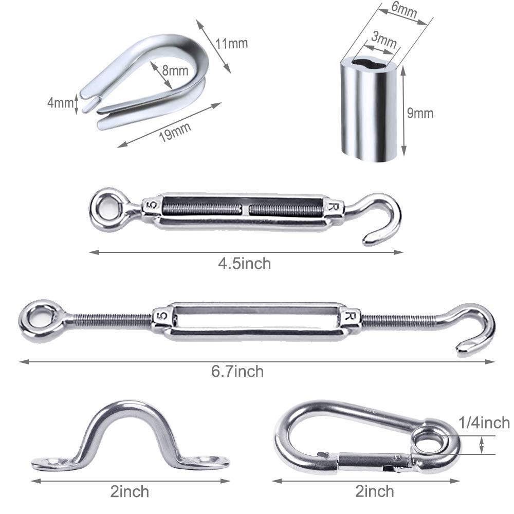 **Stainless Steel Wire Rope Kit - 165 Ft Vinyl Coated Cable with Turnbuckle & Hooks for Globe String Lights, Cable Railing, Aircraft & Picture Hanging - Durable Outdoor & Indoor Use**