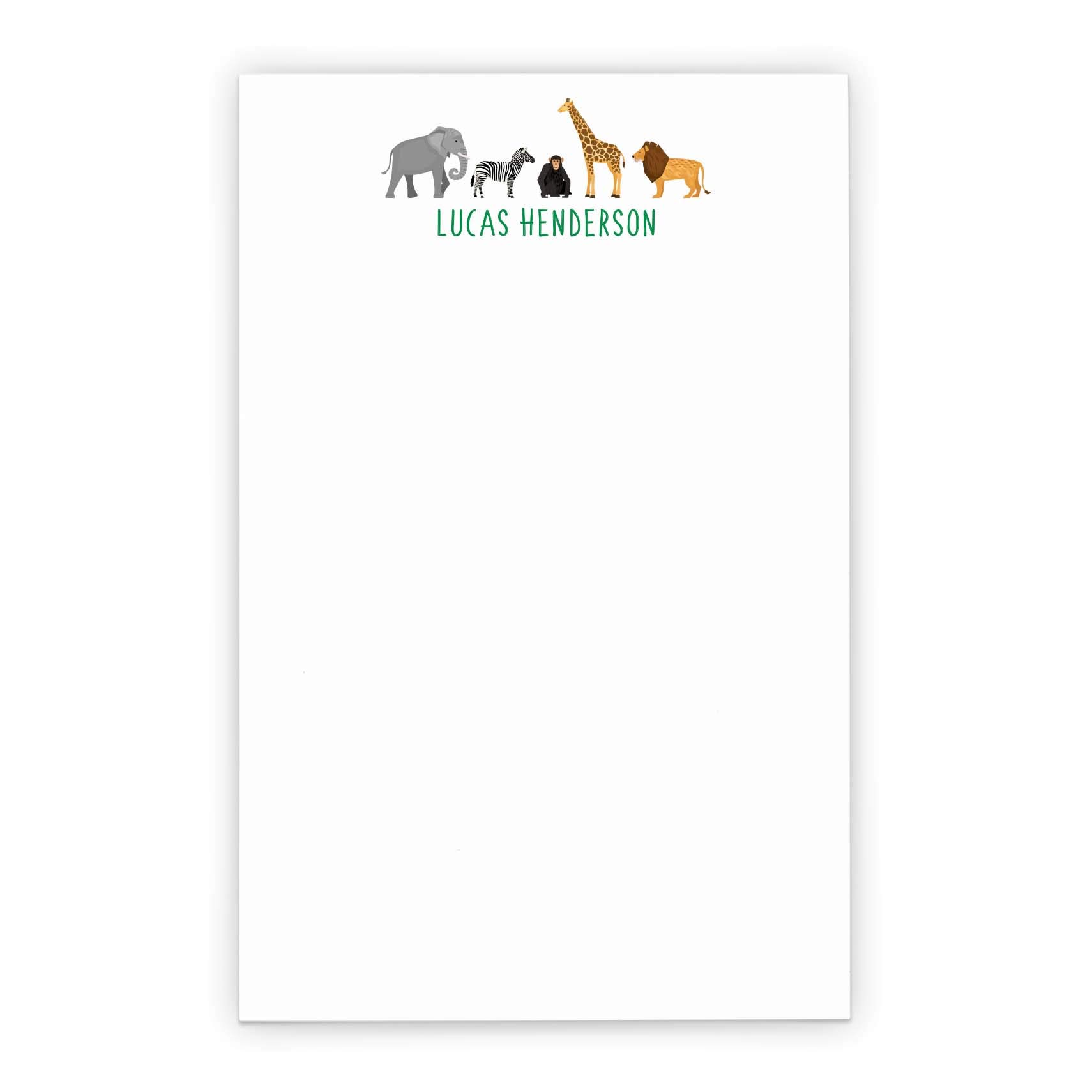 Personalized Animal Stationery Set for Kids - Safari Notepad & Envelopes (5.5x8.5in) for School & Gifts