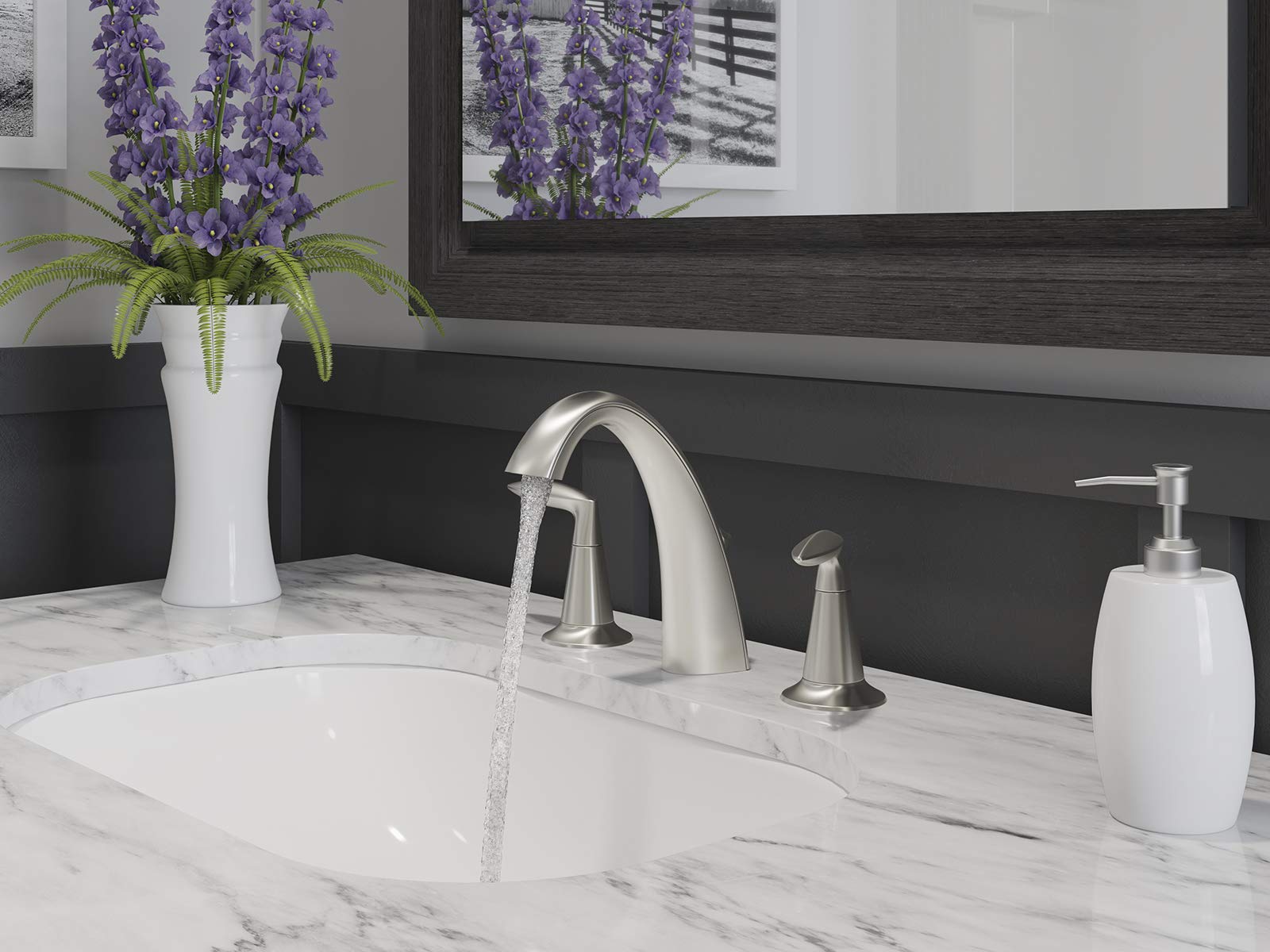 KOHLER K-45102-4-BN Alteo 2-Handle Widespread Bathroom Sink Faucet with Metal Drain - Brushed Nickel Finish for Modern Vanities & Powder Rooms | Durable & Stylish Bathroom Upgrade