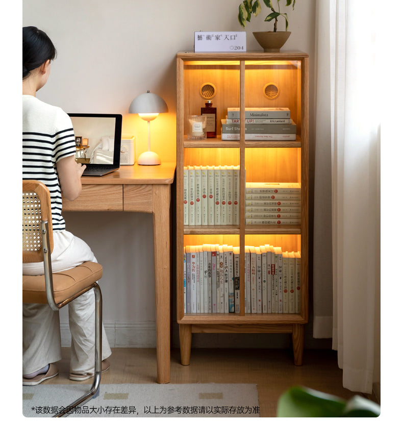 Solid Oak Wood Bookcase with Glass Doors - Stylish Storage for Books, Decor & Collectibles | Perfect for Living Room, Office & Library
