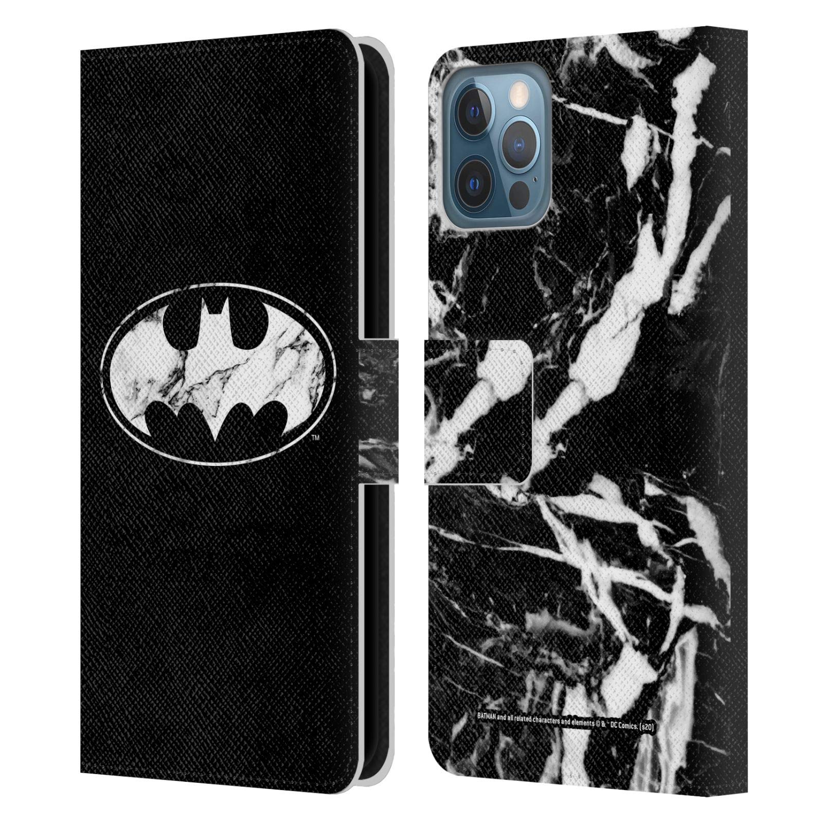 Official Batman DC Comics Leather Wallet Case for iPhone 12/12 Pro - Marble Logo Design | Perfect for Fans, Daily Use & Gift Giving