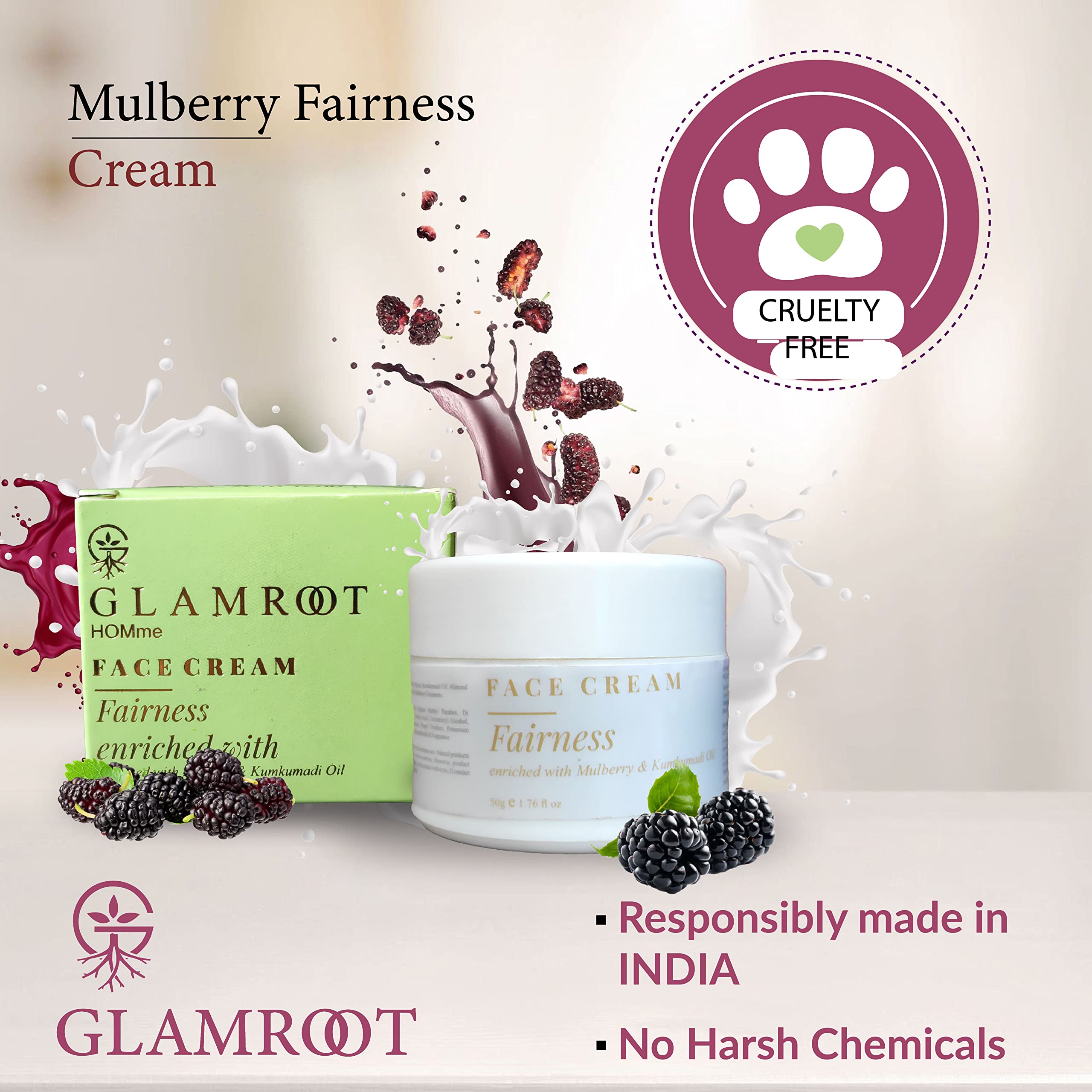 Fairness Face Cream with Mulberry Extract, Kumkumadi Oil & Almond Oil - Brightening & Hydrating Skin Care (50g) for Glowing Complexion & Even Skin Tone - Perfect for Daily Use & Night Routine