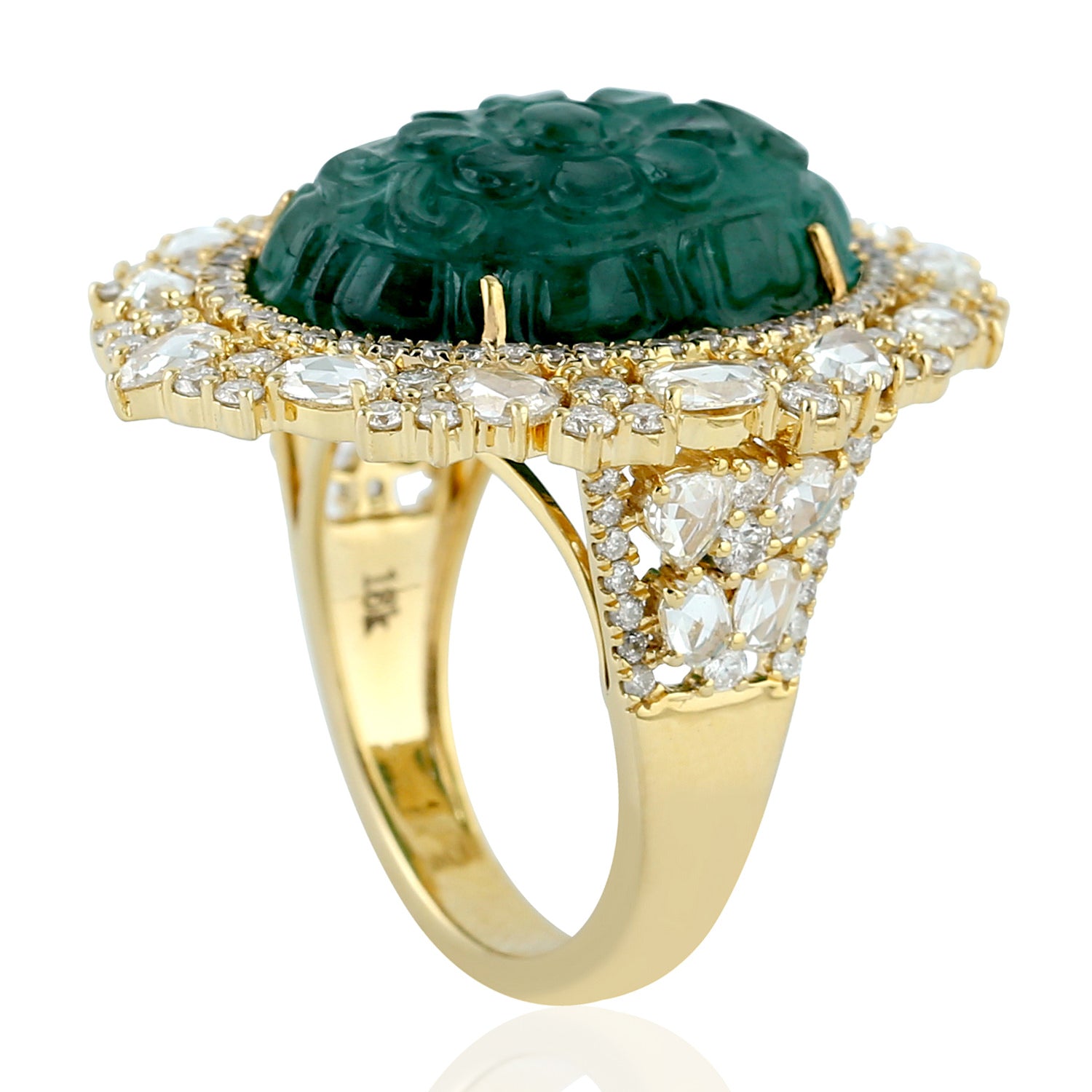 Exquisite 18K Yellow Gold Emerald and Diamond Ring – Handcrafted Prong Setting for Uncut Gems – Perfect for Weddings, Anniversaries & Special Occasions