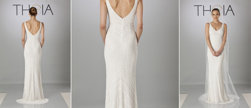 Theia Caitlin 890062 Lace Wedding Dress with Long Train - Perfect for Bridal Ceremony & Formal Events