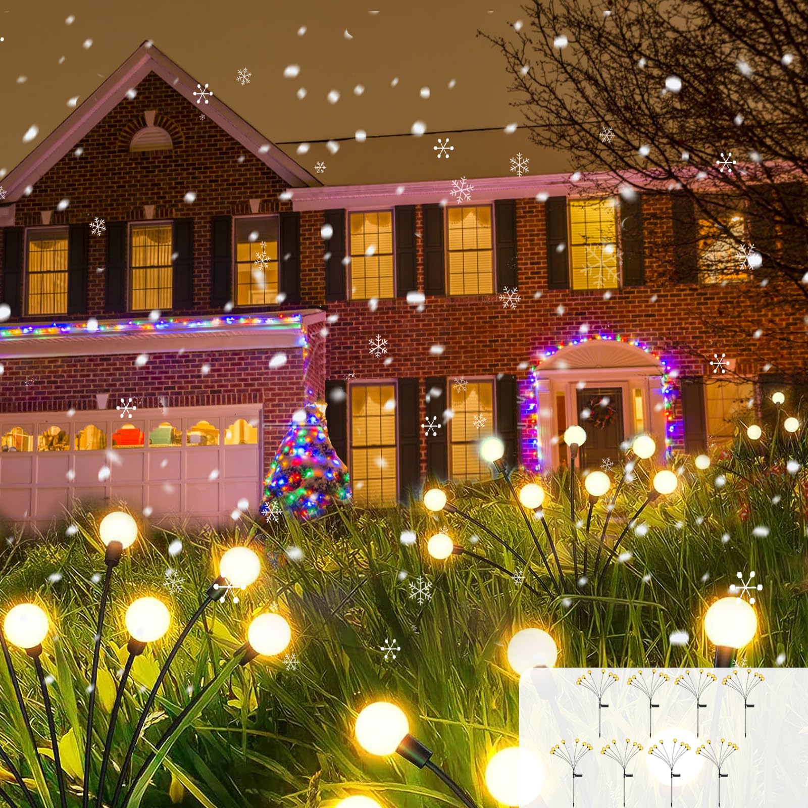 8 Pack Solar Garden Lights Outdoor Waterproof - 8LED Solar Swaying Firefly Lights with Wind Motion for Yard, Pathway, Landscape Decoration - Warm White for Parties, Camping & Backyard Lighting