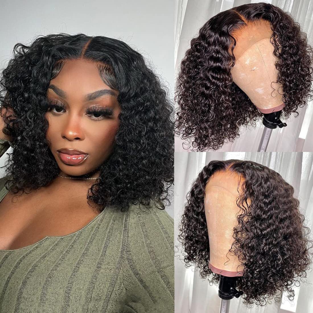13x4 Lace Front Wigs Human Hair Short Bob - 10Inch Water Wave Curly Wigs with Baby Hair for Black Women | Natural Color Wet & Wavy Style | Perfect for Daily Wear, Cosplay & Special Occasions