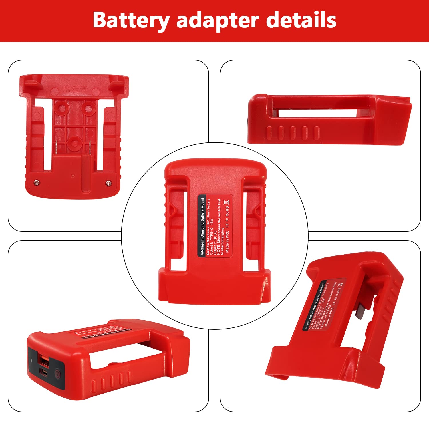 2 Pack USB Charger Adapter for Milwaukee M18 18V Battery - Dual USB & Type-C Fast Charging Power Wheel Adapter (Adapter Only) | Perfect for Job Sites, Camping & Emergency Power Backup