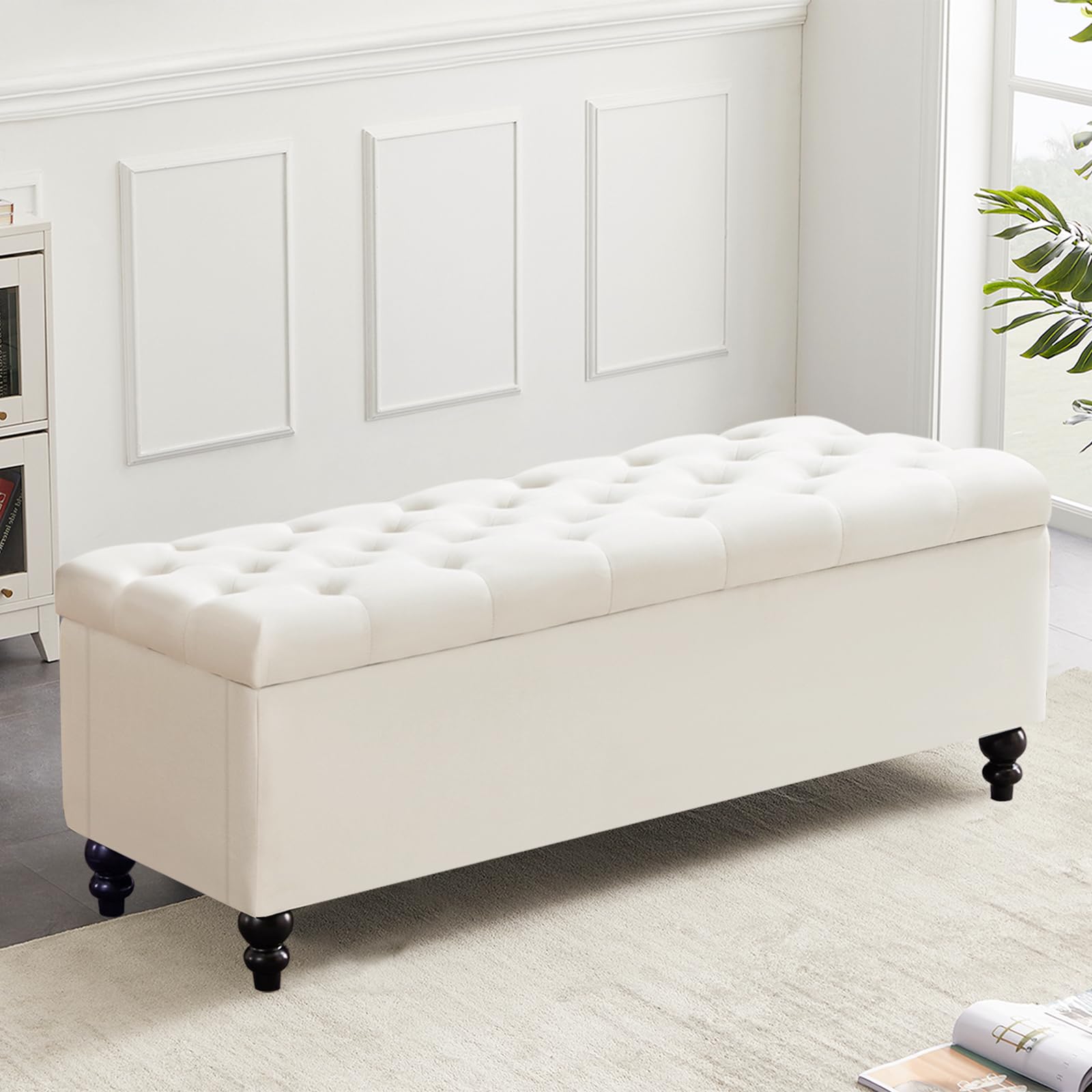 51-inch Large Upholstered Storage Ottoman Bench with Removable Cushion - Multi-Functional Footrest, Coffee Table & Bedroom Seat - Perfect for Living Room, Bed End & Small Space Organization