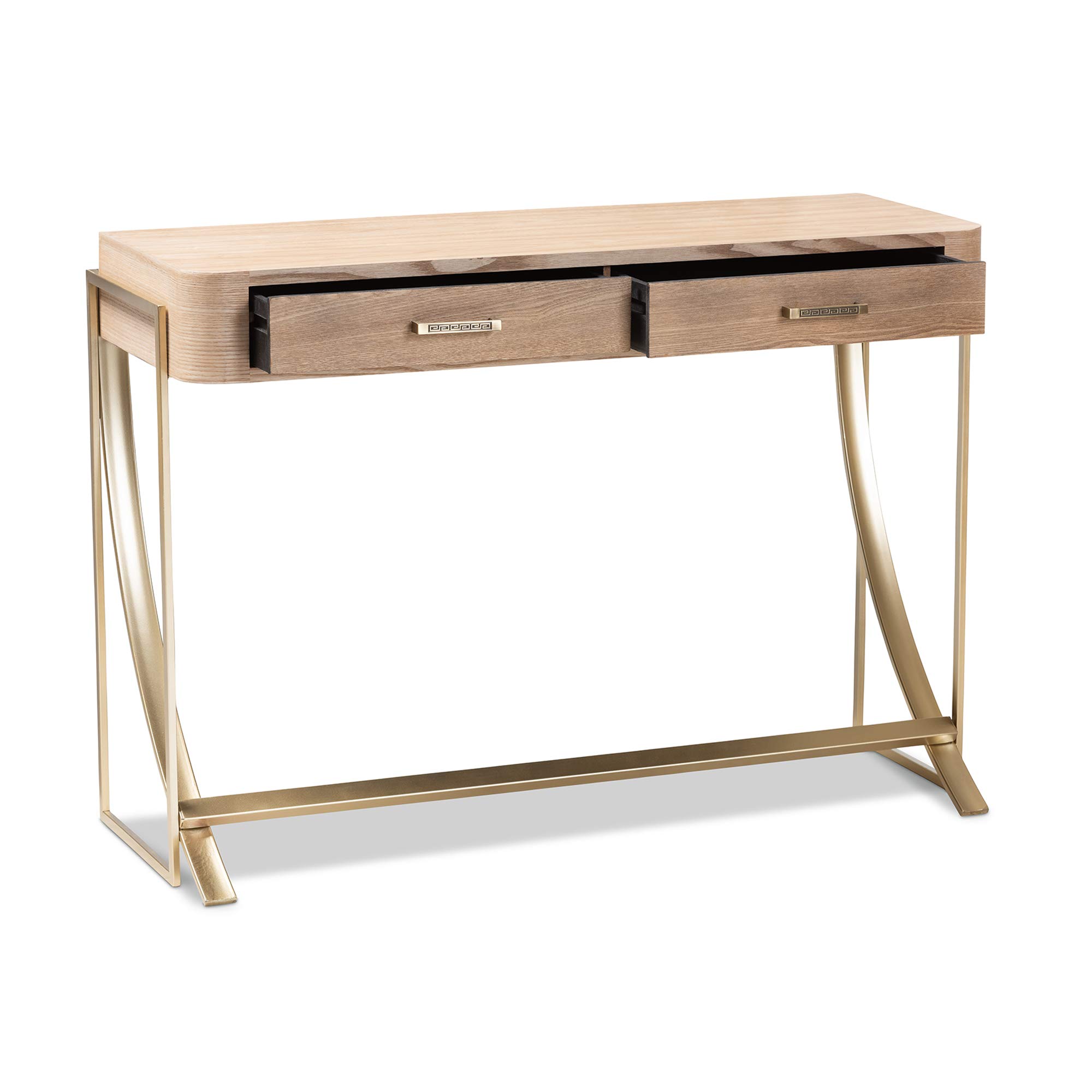 Baxton Studio Modern Console Table - Natural Brown & Gold Finish - Entryway Sofa Table for Living Room, Hallway, or Bedroom Decor