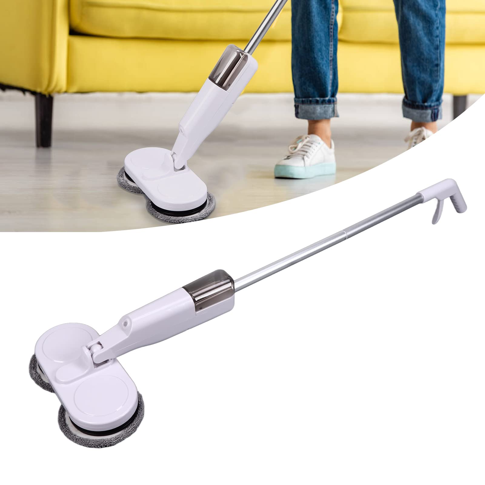**Cordless Electric Mop - Rechargeable Spin Mop for Wet & Dry Cleaning, Dual Motorized Mop Heads, USB Charging, for Laminate, Hardwood Floors & Bathroom Walls - Perfect for Home, Kitchen, and Pet Hair Removal**