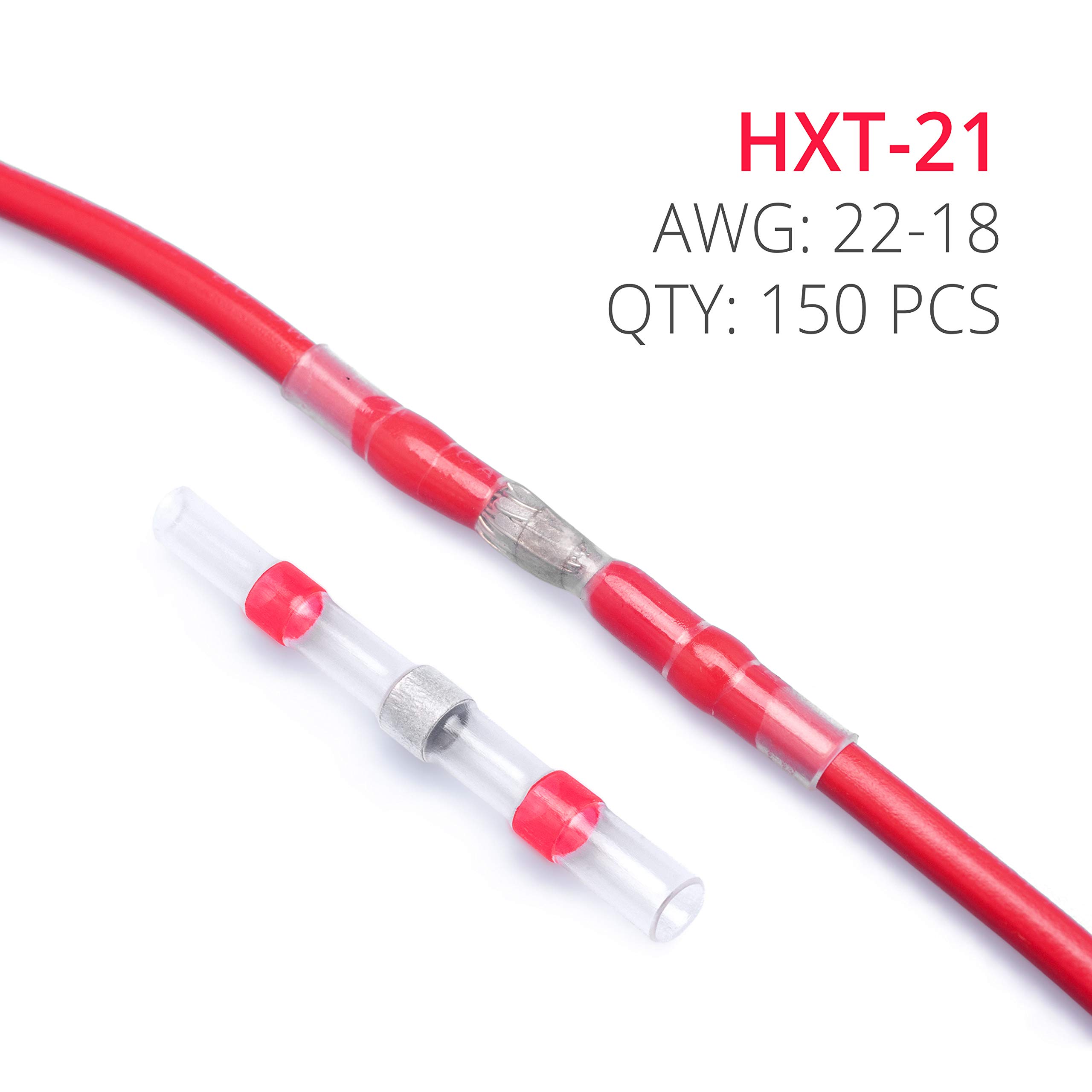 Wirefy 150 PCS Solder Seal Wire Connectors - Heat Shrink Waterproof Butt Connectors for 22-18 AWG Wires - Self-Soldering Electrical Sleeves for Marine, Automotive & Outdoor Wiring Applications
