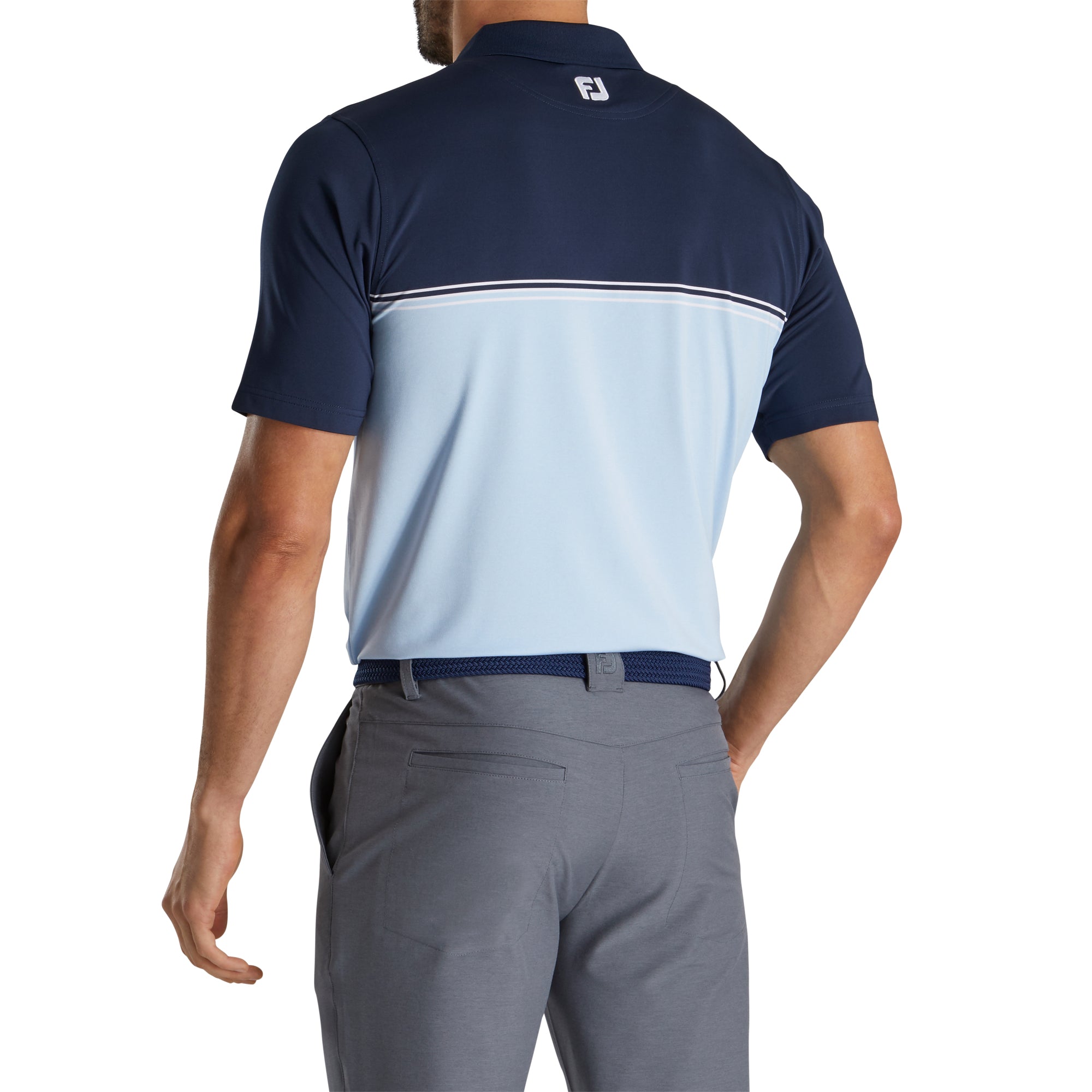 FootJoy Men's Color Block Lisle Navy Golf Polo Shirt - Moisture-Wicking & UV Protection for Comfortable Golfing & Outdoor Activities