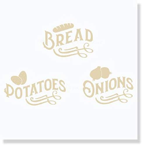 Farmhouse Kitchen Wall Decals - 5x23 Inch Beige Vinyl Stickers for Bread, Potatoes & Onions Storage - Rustic Pantry Organization & Country Style Home Decor