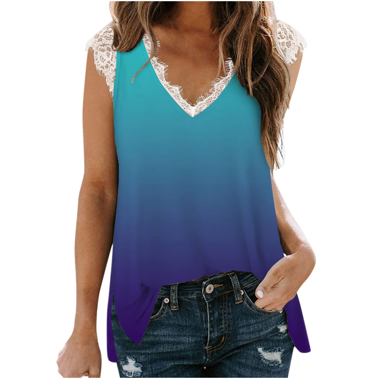Women's Slim Fit Sleeveless Lace Tank Top - Casual Printed Blouse for Summer | Perfect for Beach, Gym & Everyday Wear