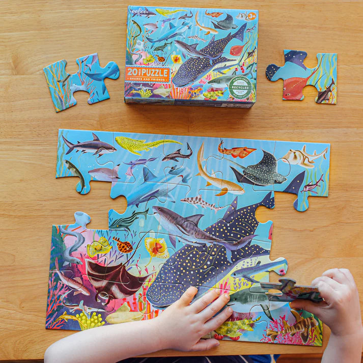 Eeboo 20-Piece Jigsaw Puzzle - Sharks & Friends Ocean Animals for Kids, Educational Learning Toy for Toddlers & Preschoolers | Perfect for Birthday Gifts, Classroom Activities & Family Game Night