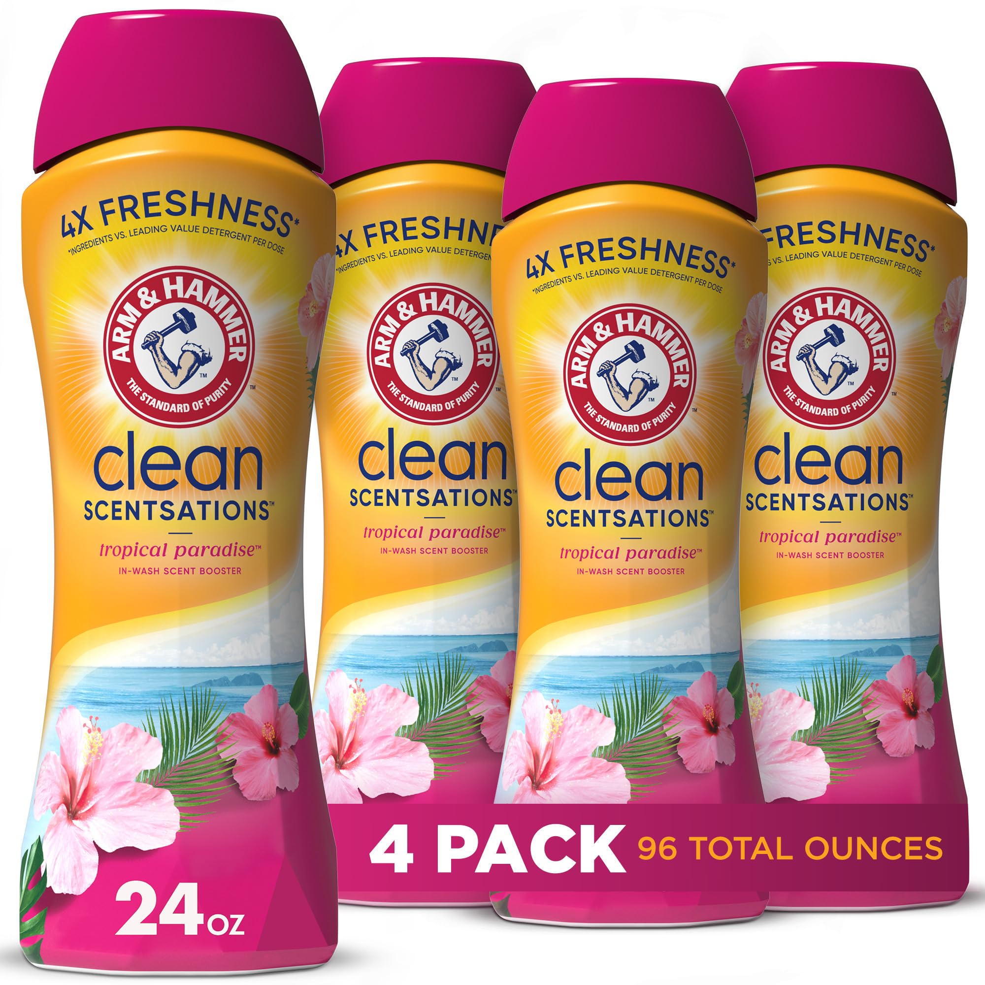 Arm & Hammer In-Wash Scent Booster Tropical Paradise - 24 oz (Pack of 4) | Long-Lasting Laundry Fragrance for Clothes & Linens | Perfect for Gym Clothes, Bedding & Towels