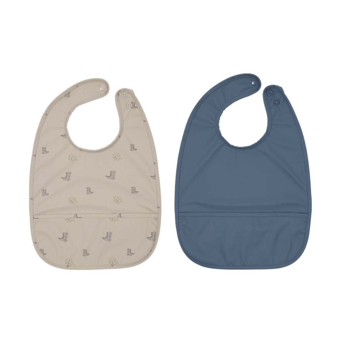 Dinosaur Baby Bib Set - Soft Cotton Feeding Bibs for Toddlers in Clay & Blue - Perfect for Mealtime, Messy Play, and Baby Showers